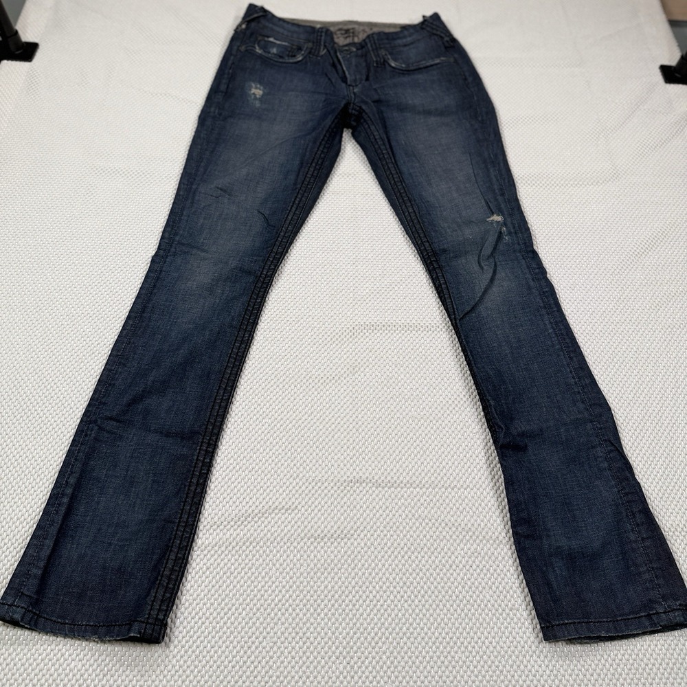Stitch's Authentic Black Label Jeans Womens 29 Dark Wash Distressed Bootcut Y2K